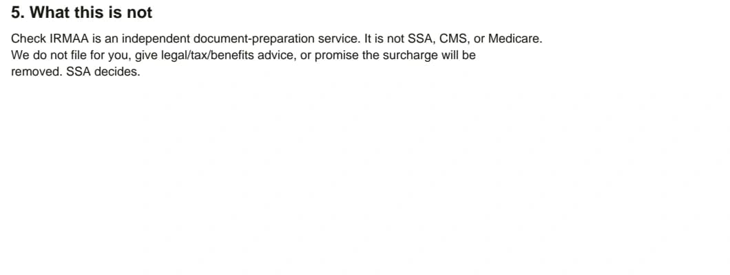 Filing instructions excerpt from a fictional Check IRMAA packet